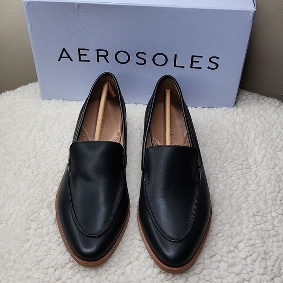 NIB Aerosole Comfortable Women's Loafer in Black Genuine Leather Size 5 - Picture 2 of 8